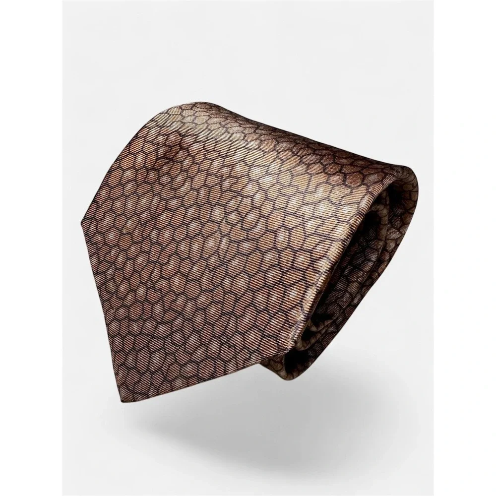 Valentino Cravatte Silk Men's Tie Brown Mosaic Pattern Hand Made in Italy